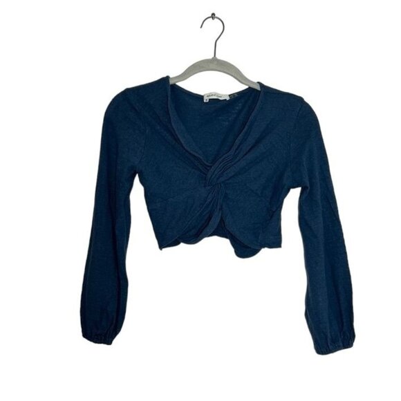 Mustard Seed Long Sleeve Twist Knot Crop Top in Blue - Size M - Picture 1 of 4